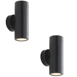 2 Pack Up & Down Twin Outdoor Wall Light - 2 X 7W Led Gu10 - Satin Black - thumbnail 1