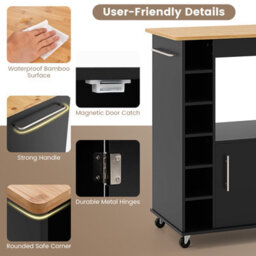 Gainoom Black Kitchen Island Rolling Storage Cabinet Trolley Cart Shelves - thumbnail 8