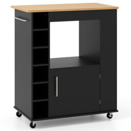 Gainoom Black Kitchen Island Rolling Storage Cabinet Trolley Cart Shelves - thumbnail 9