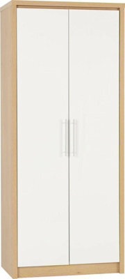 Seconique Seville 2 Door Wardrobe In White High Gloss Light Oak Effect Veneer - image 1