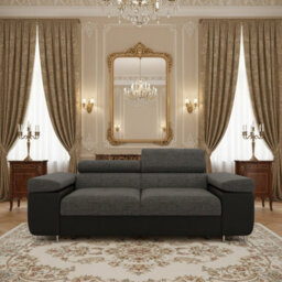 Torezio Sofa 2 Living Room Sofa With Adjustable Headrests Chipboard Frame Polyurethane Foam 198X102X70Cm Black And Dark Grey