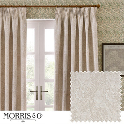 Morris & Co Marigold Jacquard Floral Room Darkening Pencil Pleat Curtain Pair Stone (W)229Cm X (D)229Cm - image 1