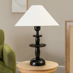 Valuelights Justin Natural Linen Tapered Shade Dark Wood Stacked Table Lamp With Led Bulb - thumbnail 3
