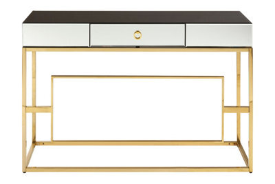 Orsina  Vintage Design Console Table, Spacious Lounge Table With Black Mirrored Top, Reflective Gold Finish Table - image 1