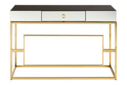 Orsina  Vintage Design Console Table, Spacious Lounge Table With Black Mirrored Top, Reflective Gold Finish Table - thumbnail 6