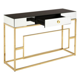 Orsina  Vintage Design Console Table, Spacious Lounge Table With Black Mirrored Top, Reflective Gold Finish Table - thumbnail 5