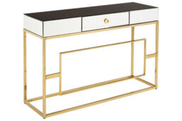 Orsina  Vintage Design Console Table, Spacious Lounge Table With Black Mirrored Top, Reflective Gold Finish Table - thumbnail 2