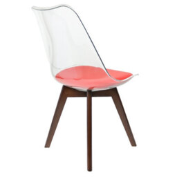 Fusion Living Soho Clear And Red Plastic Dining Chair With Squared Dark Wood Legs - thumbnail 5