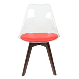 Fusion Living Soho Clear And Red Plastic Dining Chair With Squared Dark Wood Legs - thumbnail 7