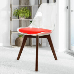 Fusion Living Soho Clear And Red Plastic Dining Chair With Squared Dark Wood Legs - thumbnail 2