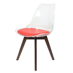 Fusion Living Soho Clear And Red Plastic Dining Chair With Squared Dark Wood Legs - thumbnail 1