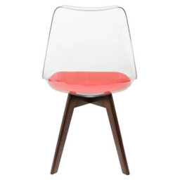 Fusion Living Soho Clear And Red Plastic Dining Chair With Squared Dark Wood Legs - thumbnail 4