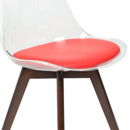 Fusion Living Soho Clear And Red Plastic Dining Chair With Squared Dark Wood Legs - thumbnail 3