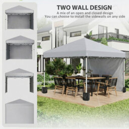 Outsunny 3X3 M Pop Up Gazebo Party Tent, 2 Sidewalls, Weight Bags Light Grey - thumbnail 4