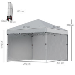 Outsunny 3X3 M Pop Up Gazebo Party Tent, 2 Sidewalls, Weight Bags Light Grey - thumbnail 3