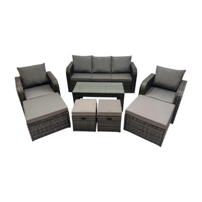 Fimous Rattan Garden Outdoor Furniture Set 3 Seater Sofa Reclining Chair Coffee Table With 4 Footstools - image 1
