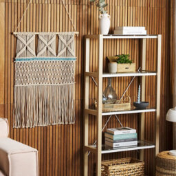 Wyld And Coco Hand-Made Cotton Wall Hanging Beige With Blue Fringe Boho Rustic 66 X 141 Cm - thumbnail 2