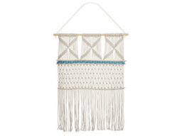 Wyld And Coco Hand-Made Cotton Wall Hanging Beige With Blue Fringe Boho Rustic 66 X 141 Cm - thumbnail 1