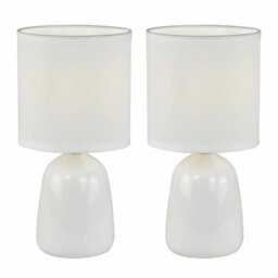 First Choice Lighting Cleo Set Of 2 White Ceramic 26Cm Lamps With Shades - thumbnail 1