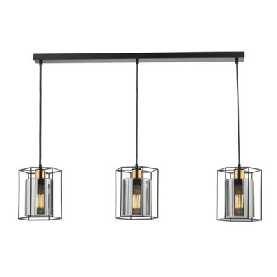 Pagazzi Lighting Pagazzi Sabrina 3 Light Black And Smoked Glass Pendant Bar - image 1