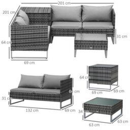 Outsunny Rattan Garden Furniture Set With Storage Table, Cushions, Grey - thumbnail 3
