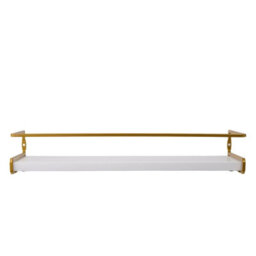 Living And Home Set Of 2 Wall Mounted Floating Shelves White Paulownia Wood Gold Frame With Towel Rail - thumbnail 5