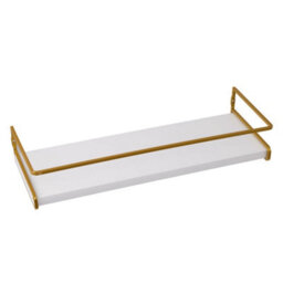Living And Home Set Of 2 Wall Mounted Floating Shelves White Paulownia Wood Gold Frame With Towel Rail - thumbnail 4
