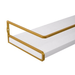 Living And Home Set Of 2 Wall Mounted Floating Shelves White Paulownia Wood Gold Frame With Towel Rail - thumbnail 6