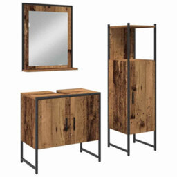 Berkfield Modern 3 Piece Bathroom Cabinet Set Old Wood Engineered Wood - thumbnail 1