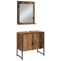 Berkfield Modern 3 Piece Bathroom Cabinet Set Old Wood Engineered Wood - thumbnail 5