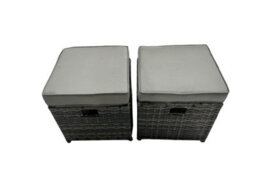 Fimous Pe Rattan Garden Furniture Set Lounge Double Seat Sofa Coffee Table Set With 2 Side Tables 2 Small Stools Dark Grey Mixed - thumbnail 6