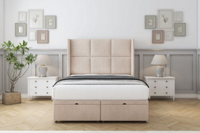 "Sloomy Beaumont Sand Naples Ottoman Bed With Mattress With 54"" Wingback Headboard 5' King" - image 1