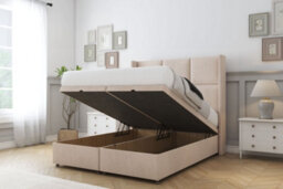 "Sloomy Beaumont Sand Naples Ottoman Bed With Mattress With 54"" Wingback Headboard 5' King" - thumbnail 2