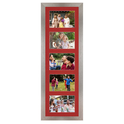 AK Frames 26X8 Aluminum Modern Multi Photo Frame With Crimson Mount - Holds 5 Apertures (5X) 6X4 Photos - image 1