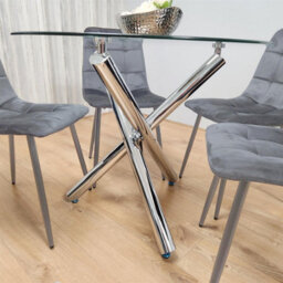Kosy Koala Dining Table And 4 Chairs Round Glass Table With 4 Grey Velvet Chairs Dining Room Furniture Set - thumbnail 3