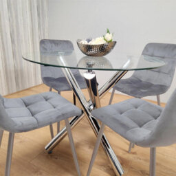 Kosy Koala Dining Table And 4 Chairs Round Glass Table With 4 Grey Velvet Chairs Dining Room Furniture Set - thumbnail 2