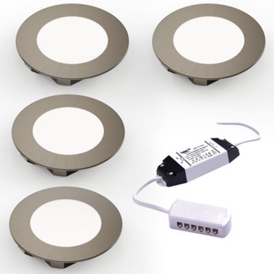 Unknown Fittingsco, Nebbia Recessed Diffused Led Undercabinet Light, Brushed Nickel 65mm 1.8W 12V, 4 Light Kit & Driver, Natural White - image 1