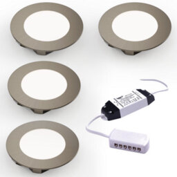 Unknown Fittingsco, Nebbia Recessed Diffused Led Undercabinet Light, Brushed Nickel 65mm 1.8W 12V, 4 Light Kit & Driver, Natural White - thumbnail 1