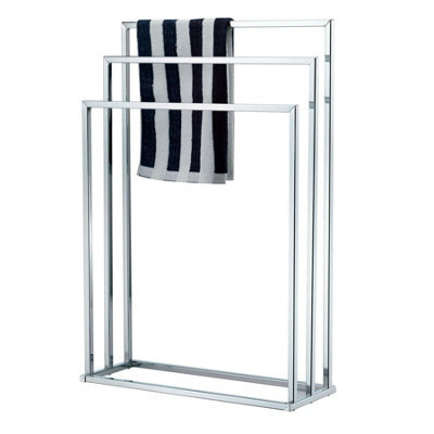 3 Tier Chrome Finished Towel Rail - Bathroom Rack Holder - Free Standing - Modern Design - Space Saving - Lightweight