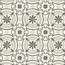 Portuguese Porcelain Floral Tile Vinyl  By Remland (Beige Floral Tile, 7M X 3M) - thumbnail 1