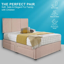 Dining Tables Chelsea Headboard Divan Set, 2 Drawer On Same Side With Sprung 1500 Comfort Mattress - Plush Pink Pale - King - thumbnail 2