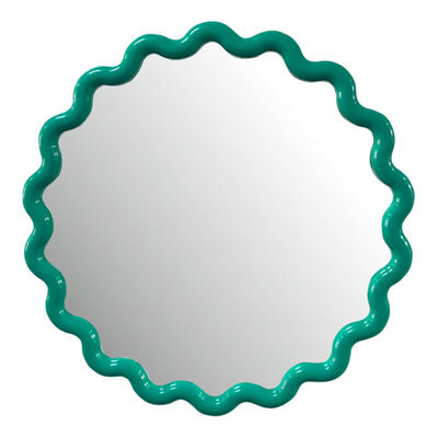 Deenz Striking Wave Edges Design Round Wall-Mounted Playful Ideal Mirror Green Hues Glass And Pp Framed 50 X 2.5 Cm - image 1