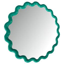 Deenz Striking Wave Edges Design Round Wall-Mounted Playful Ideal Mirror Green Hues Glass And Pp Framed 50 X 2.5 Cm - thumbnail 2