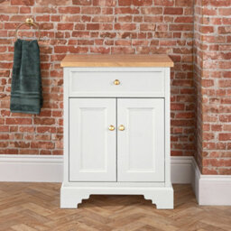 Homestylestore 645mm Antique White And Oak Bathroom Vanity Unit With Gold Round Handles - thumbnail 3