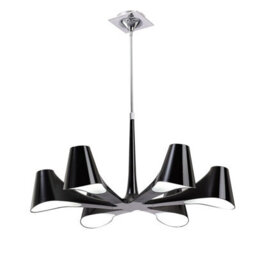 Luminosa Lighting Luminosa Ora Telescopic Convertible To Semi Flush 6 Light E27, Gloss Black/polished Chrome