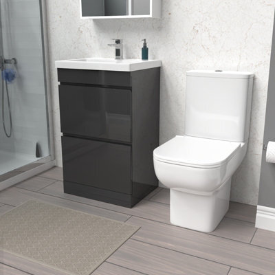 Nes Home 500mm Anthracite 2 Drawers Basin Vanity Unit & Close Coupled Toilet - image 1