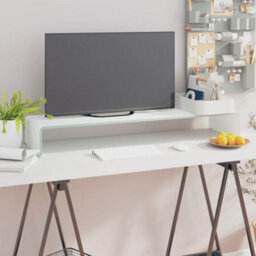 Berkfield Tv Stand/monitor Riser Glass White 100X30X13 Cm
