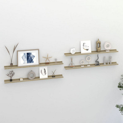 Berkfield Wall Shelves 4 Pcs White And Sonoma Oak 100X9X3 Cm - image 1