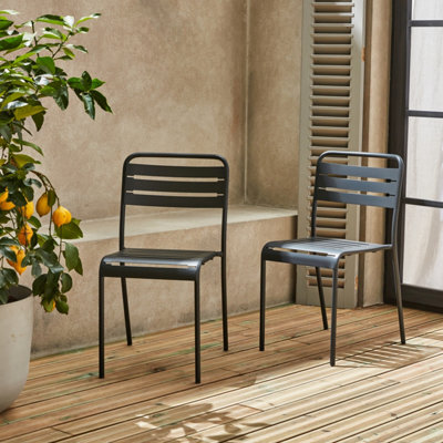 Sweeek - Pair Of Steel And Stackable Garden Chairs Amelia Anthracite 44X52X79 Cm - image 1