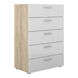 Furniture To Go Pepe Chest Of 5 Drawers In Oak With White High Gloss - thumbnail 1